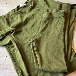 Siskin Olive Green Wool & Silk Base Layer Shirt & Pants. Made in Germany